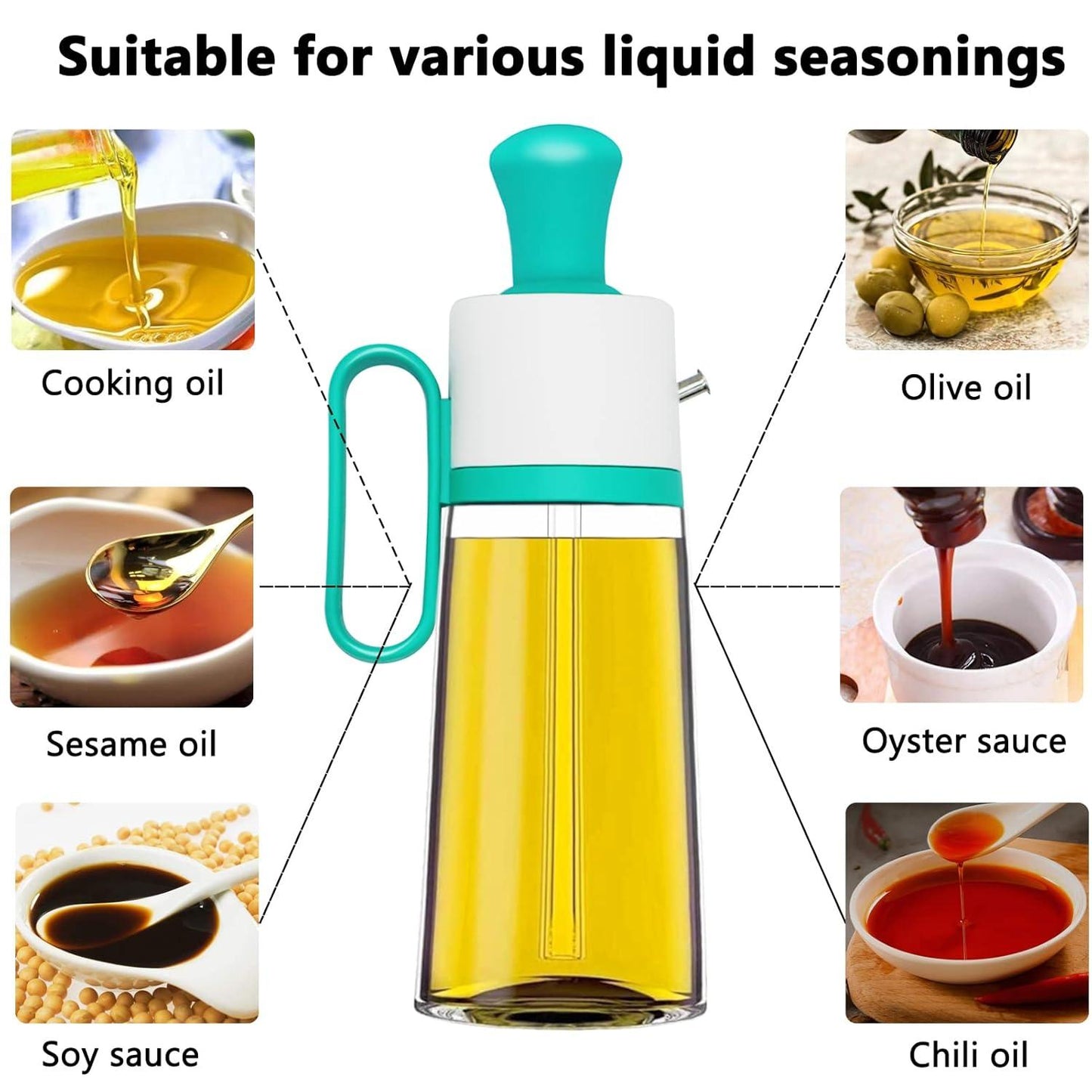 3 in 1 Oil Dispenser Bottle for Kitchen with Brush Glass Spray Bottle 550ml