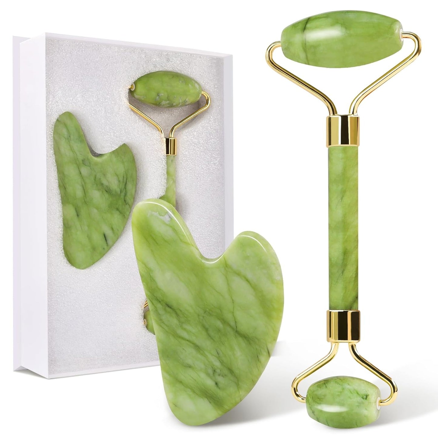 Premium Jade Roller & Gua Sha Facial Massage Set | Natural Skin Care Beauty Tool