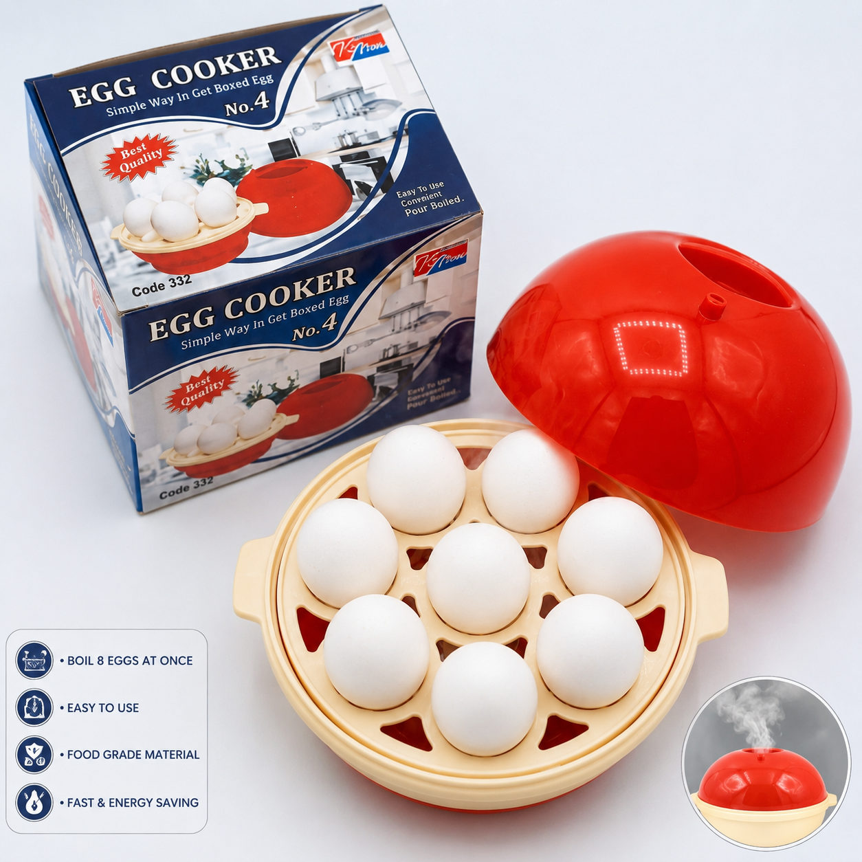 Egg Electric Egg Boiler and Vegetable Steamer – Automatic Shut-Off Rapid Cooker for Healthy Breakfast & Steamed Snacks
